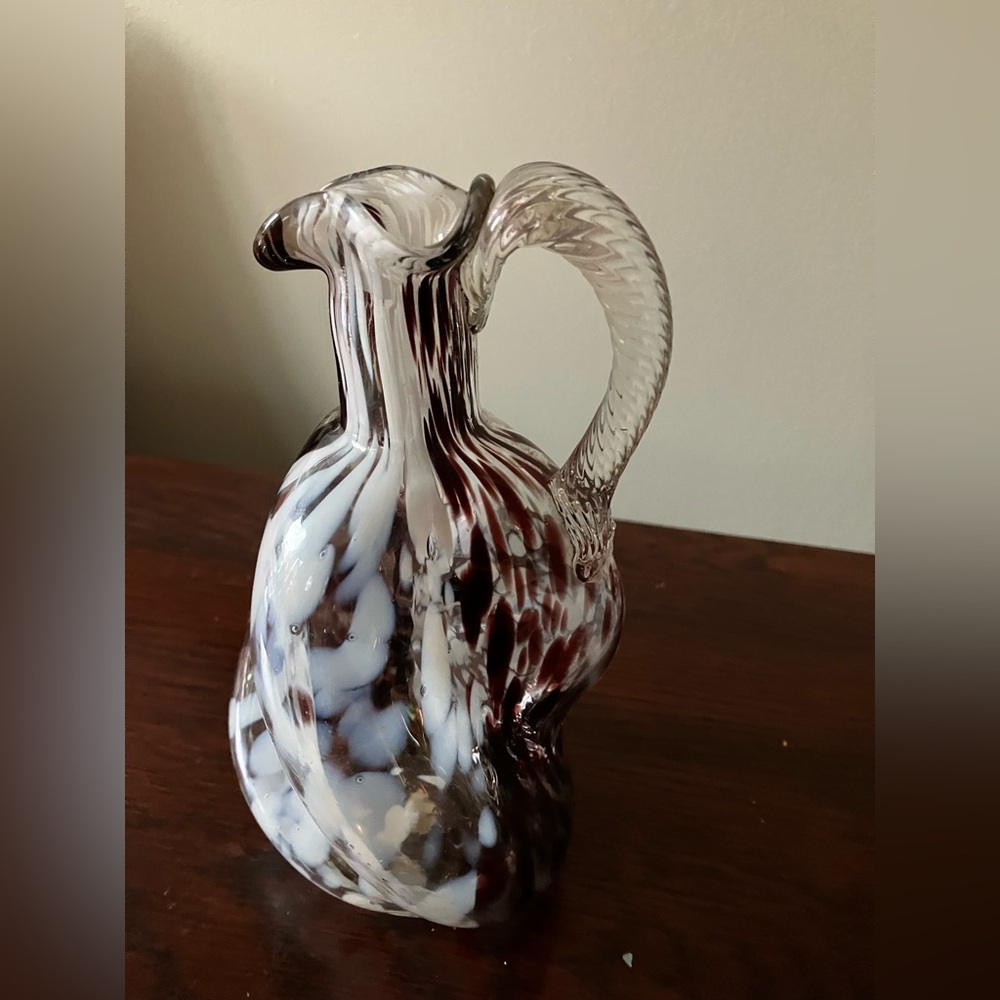 Elegant Hand-blown Swirled Glass Pitcher art glass